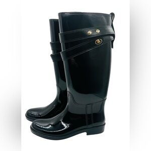 COACH TARA TALL BLACK GLOSSY RUBBER RAIN BOOTS SIZE 11